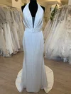 A-line Halter Satin Court Train Wedding Dress #Milly00028695