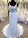 Sheath/Column Scoop Neck Stretch Crepe Sweep Train Wedding Dress With Appliques Lace #Milly00028696