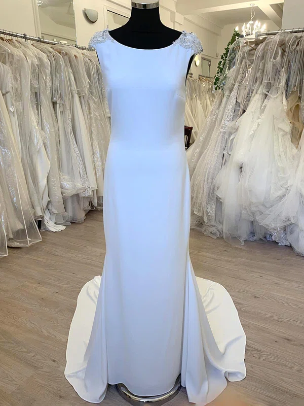 Sheath/Column Scoop Neck Stretch Crepe Sweep Train Wedding Dress With Beading #Milly00028705