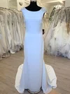 Sheath/Column Scoop Neck Stretch Crepe Sweep Train Wedding Dress With Beading #Milly00028705