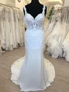 Trumpet/Mermaid Sweetheart Stretch Crepe Sweep Train Wedding Dress With Appliques Lace #Milly00028706