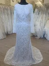 Sheath/Column Scoop Neck Lace Sweep Train Wedding Dress #Milly00028707