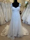 A-line Sweetheart Tulle Sweep Train Wedding Dress With Appliques Lace #Milly00028712