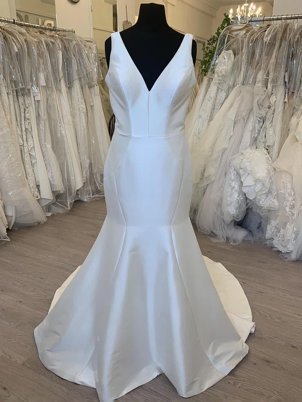 Trumpet/Mermaid V-neck Satin Sweep Train Wedding Dress #Milly00028713