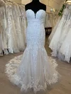 Trumpet/Mermaid Sweetheart Glitter Tulle Sweep Train Wedding Dress With Appliques Lace #Milly00028714