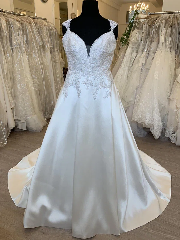 Ball Gown/Princess V-neck Satin Sweep Train Wedding Dress With Pearl Detailing #Milly00028717
