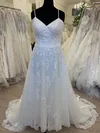 A-line Sweetheart Tulle Sweep Train Wedding Dress With Pearl Detailing #Milly00028719