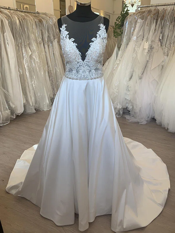 Ball Gown/Princess Illusion Satin Sweep Train Wedding Dress With Appliques Lace #Milly00028723