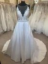 Ball Gown/Princess Illusion Satin Sweep Train Wedding Dress With Appliques Lace #Milly00028723