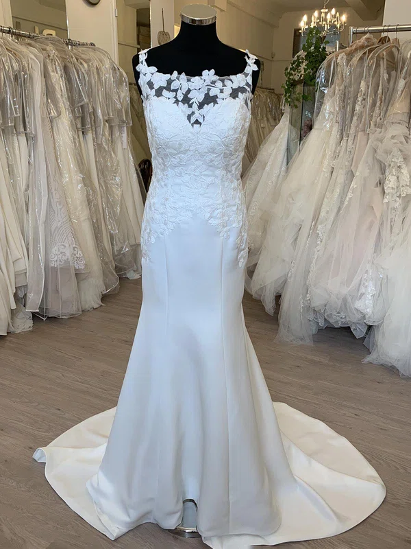 Trumpet/Mermaid Illusion Satin Sweep Train Wedding Dress With Appliques Lace #Milly00028724