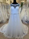 Ball Gown/Princess Illusion Glitter Tulle Sweep Train Wedding Dress With Beading #Milly00028731