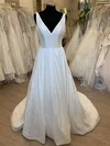 Ball Gown/Princess V-neck Satin Sweep Train Wedding Dress With Ruched #Milly00028732