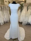 Sheath/Column Scoop Neck Chiffon Sweep Train Wedding Dress With Appliques Lace #Milly00028747