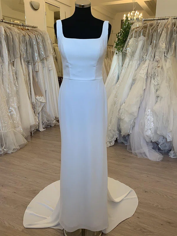 Sheath/Column Square Neckline Chiffon Sweep Train Wedding Dress #Milly00028752