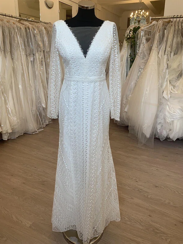 Sheath/Column Illusion Lace Floor-length Wedding Dress #Milly00028753