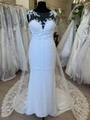 Sheath/Column Illusion Tulle Chiffon Court Train Wedding Dress With Appliques Lace #Milly00028754