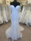 Trumpet/Mermaid Off-the-shoulder Lace Sweep Train Wedding Dress With Appliques Lace #Milly00028755