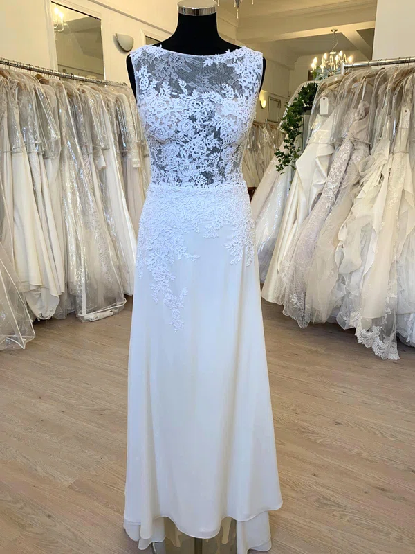 Sheath/Column Illusion Lace Chiffon Floor-length Wedding Dress #Milly00028763