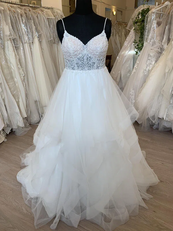 Ball Gown/Princess V-neck Tulle Sweep Train Wedding Dress With Ruffles #Milly00028767