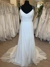 Sheath/Column V-neck Lace Sweep Train Wedding Dress #Milly00028769