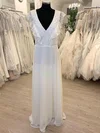 A-line V-neck Chiffon Floor-length Wedding Dress With Ruffles #Milly00028775