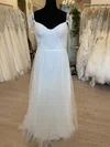 A-line Sweetheart Lace Tulle Sweep Train Wedding Dress With Ruched #Milly00028778