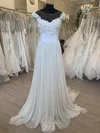 A-line Illusion Tulle Sweep Train Wedding Dress With Ruched #Milly00028779