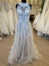 Ball Gown/Princess High Neck Tulle Sweep Train Wedding Dress With Cascading Ruffles #Milly00028780