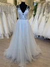 Ball Gown/Princess V-neck Organza Sweep Train Wedding Dress With Appliques Lace #Milly00028782