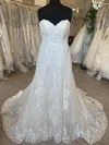 Sheath/Column Sweetheart Lace Tulle Sweep Train Wedding Dress With Appliques Lace #Milly00028784