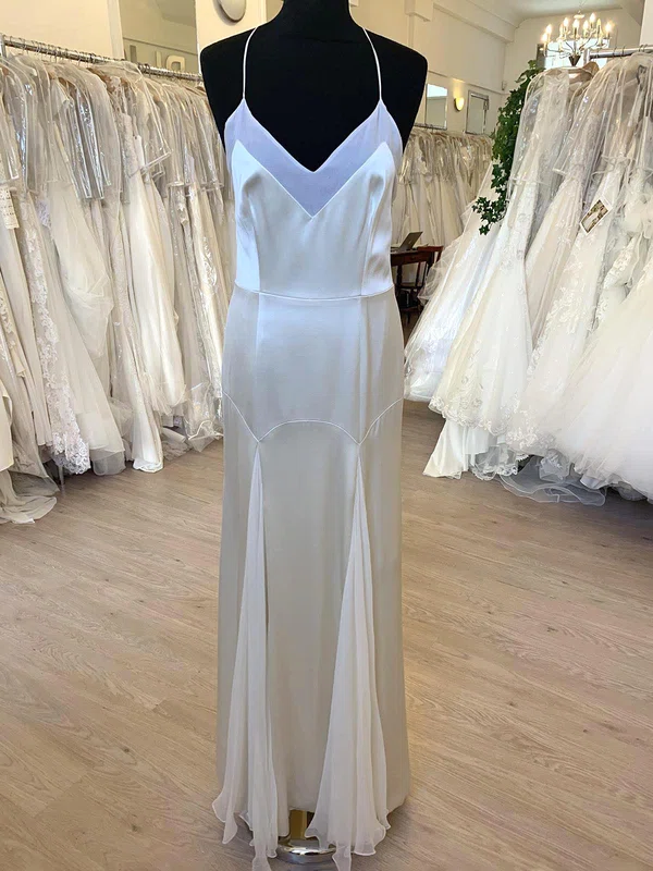 Sheath/Column V-neck Organza Satin Floor-length Wedding Dress #Milly00028785