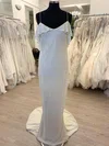 Sheath/Column V-neck Glitter Sweep Train Wedding Dress With Ruffles #Milly00028786