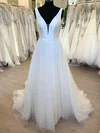 Ball Gown/Princess V-neck Tulle Sweep Train Wedding Dress With Ruched #Milly00028790