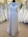 A-line Illusion Tulle Sweep Train Wedding Dress With Appliques Lace #Milly00028793