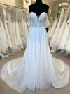 A-line Off-the-shoulder Glitter Sweep Train Wedding Dress With Appliques Lace #Milly00028796