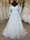 Ball Gown/Princess V-neck Tulle Sweep Train Wedding Dress With Ruffles #Milly00028799