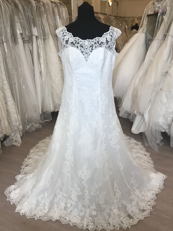 Sheath/Column Illusion Lace Tulle Sweep Train Wedding Dress With Appliques Lace #Milly00028805