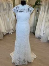 Sheath/Column High Neck Lace Sweep Train Wedding Dress With Appliques Lace #Milly00028807