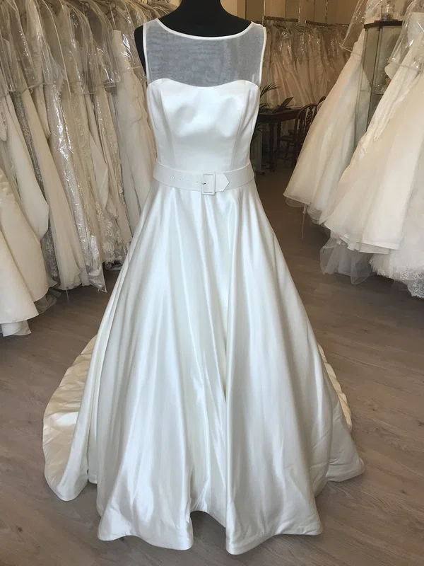 Ball Gown/Princess Illusion Satin Sweep Train Wedding Dress #Milly00028810