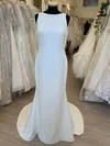 Sheath/Column Scoop Neck Stretch Crepe Sweep Train Wedding Dress With Lace #Milly00028819