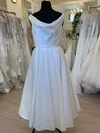 Ball Gown/Princess Cowl Neck Satin Tea-length Wedding Dress With Ruched #Milly00028820