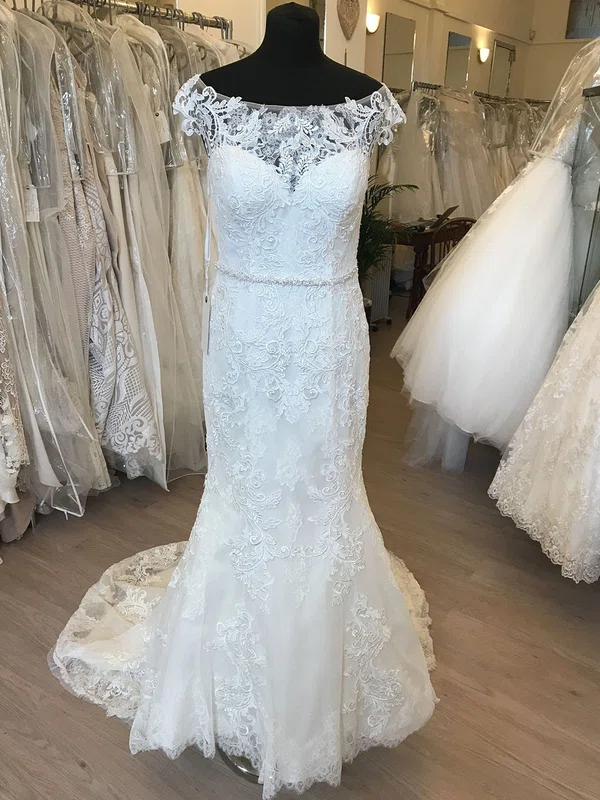 Trumpet/Mermaid Illusion Tulle Lace Sweep Train Wedding Dress With Appliques Lace #Milly00028832
