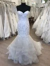 Trumpet/Mermaid Sweetheart Tulle Lace Sweep Train Wedding Dress With Cascading Ruffles #Milly00028837
