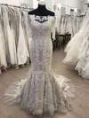 Trumpet/Mermaid Off-the-shoulder Tulle Sweep Train Wedding Dress With Appliques Lace #Milly00028838