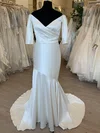 Trumpet/Mermaid Off-the-shoulder Satin Sweep Train Wedding Dress With Ruched #Milly00028840