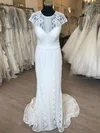 Sheath/Column Illusion Lace Sweep Train Wedding Dress #Milly00028844
