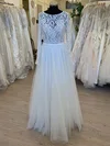 Ball Gown/Princess Illusion Tulle Lace Floor-length Wedding Dress #Milly00028846
