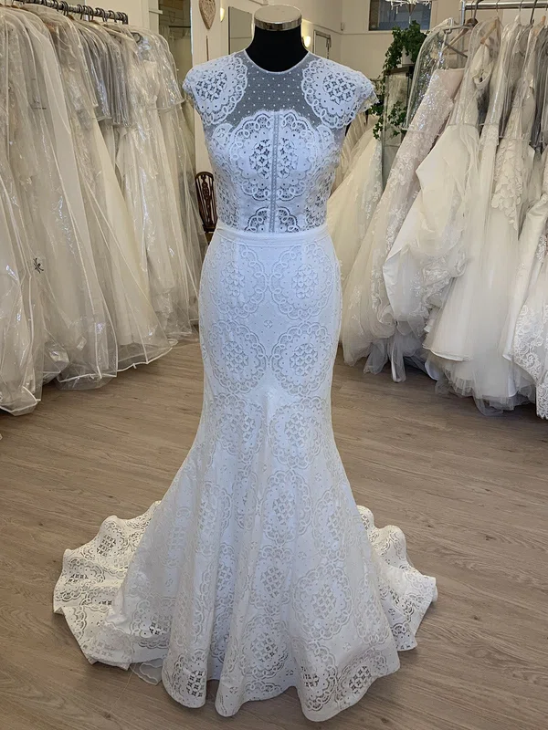 Trumpet/Mermaid Illusion Lace Sweep Train Wedding Dress #Milly00028848