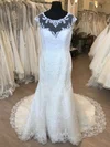 Trumpet/Mermaid Illusion Tulle Sweep Train Wedding Dress With Appliques Lace #Milly00028852