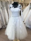 Ball Gown/Princess Illusion Tulle Tea-length Wedding Dress With Beading #Milly00028856